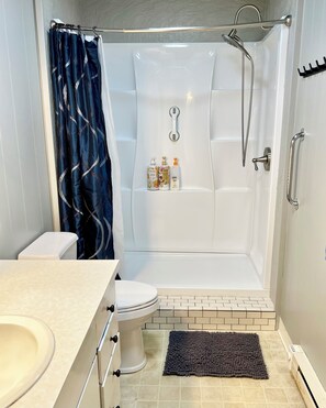 Shower, towels, toilet paper