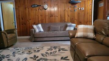 Smart TV, fireplace, DVD player, books