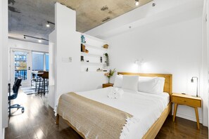 1 bedroom, desk, iron/ironing board, travel cot