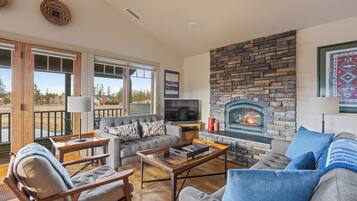 Televisión, chimenea y reproductor de DVD