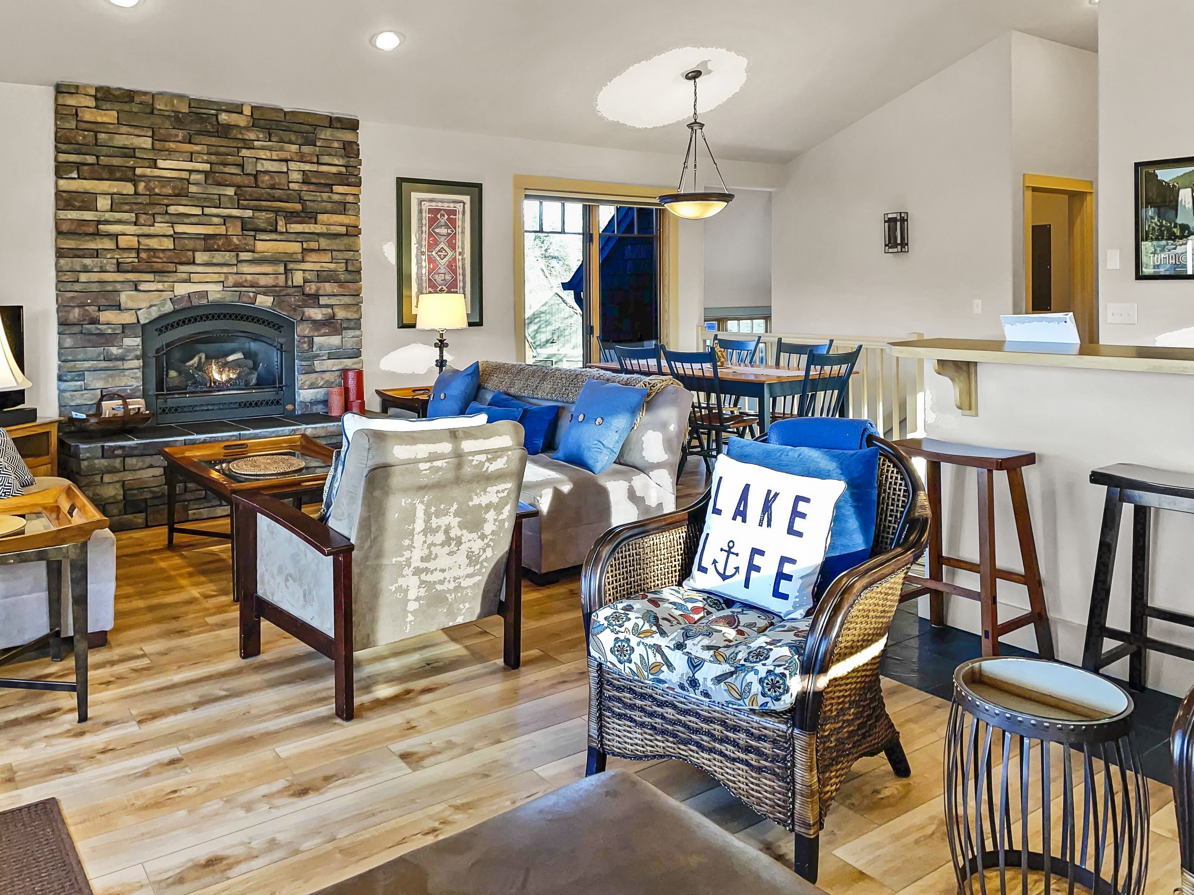 Televisión, chimenea y reproductor de DVD 