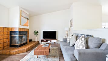 Televisión, chimenea, libros y servicios de streaming