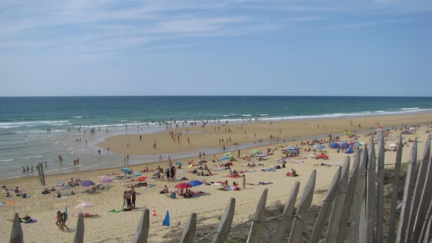 A crowded beach with people sunbathing and swimming. - Lou Parc - Leon - Gîte (LEON)