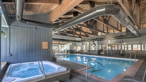 A spa area with a hot tub, a pool, and a sauna. - 6 Mi to Slopes! Mtn-view Breck Gem w/ Resort Perks (Breckenridge)