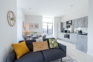 Exclusive Apartment, 2 Bedrooms | Living area | 43-inch LCD TV with cable channels, TV - Leeds Haven - Niche 1 & 2 Bedroom Apartments with Cityscape views by Sojo Stay (Leeds)