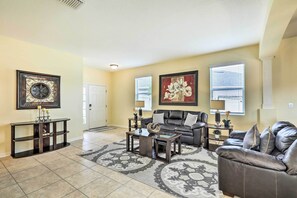 TV, fireplace - Riverview Abode w/ Large Backyard & Fire Pit! (Riverview)
