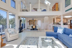 TV, fireplace, books