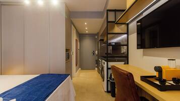 Individually decorated, individually furnished, desk, laptop workspace