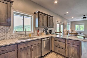 House (2 Bedrooms) | Interior - Grill & Fire Pit: Blue Cabin Ozarks Getaway! (Camdenton)