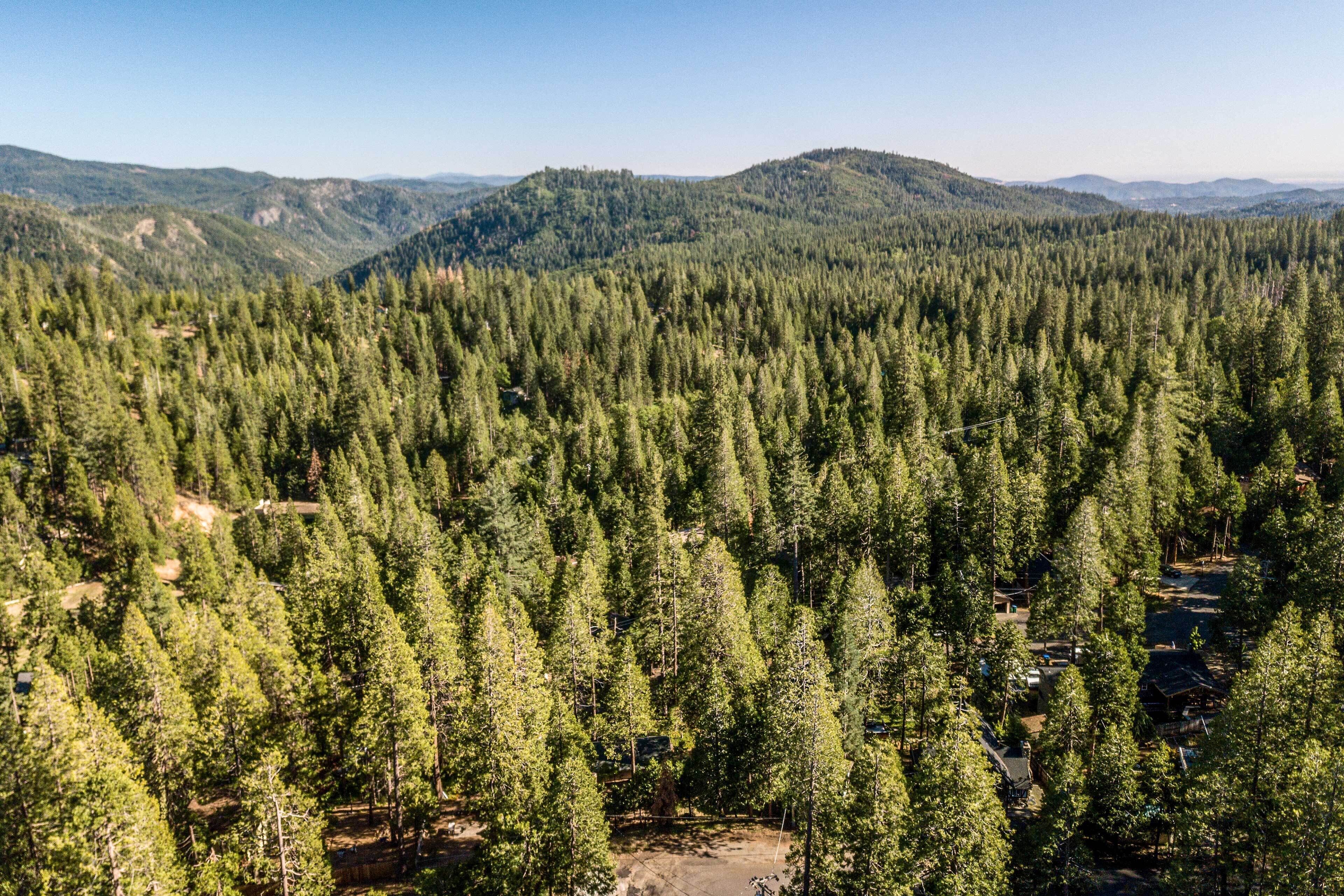 Un paysage montagneux boisé offrant une vue dégagée sur les collines environnantes.
