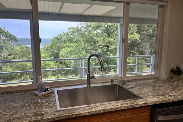 Breathtaking view of the lake from the kitchen window.