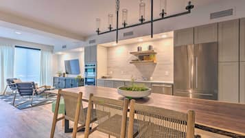 Microwave, dishwasher, coffee grinder, cookware/dishes/utensils