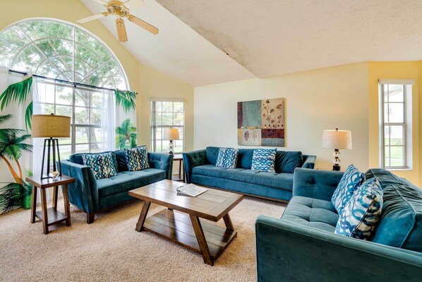 Apartment (3 Bedrooms) | Living area | TV, DVD player, books - 7 Mi to Disney World: Condo w/ Pool in Laguna Bay (Kissimmee)