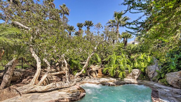 A pool surrounded by lush greenery and trees. - Charming Oceanside Condo w/ Beach & Pool Access! (Oceanside)