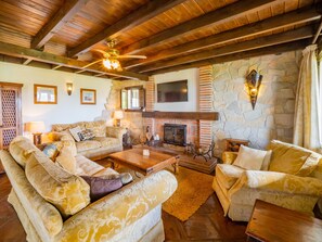 Televisión y chimenea 