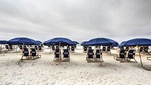 Rows of beach chairs and umbrellas on a sandy beach. - The Terrace Beach View at Pelican Beach Resort (Destin)