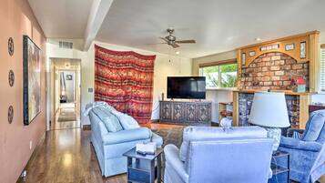 TV, fireplace, video game console