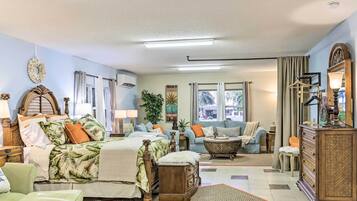 1 bedroom, laptop workspace, iron/ironing board, bed sheets