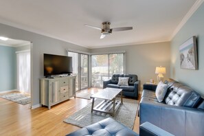 Apartment (3 Bedrooms) | Living area | TV - Decks + Pool Access: Hilton Head Island Townhome (Hilton Head Island)