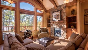 TV, perapian, dan pemutar DVD