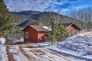 House (1 Bedroom) | Front of property - Hot Tub, Deck & Grill: Mtn-view Divide Cabin (Divide)