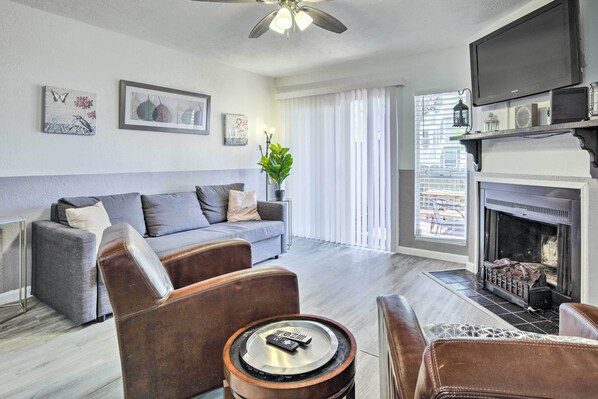 TV, fireplace - Pet-friendly Bryan Escape ~ 2 Mi to Texas A & M (Bryan)