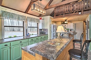 Microwave, oven, stovetop, cookware/dishes/utensils - Douglas Lake Cabin w/ Mountain-view Deck & Grill (White Pine)