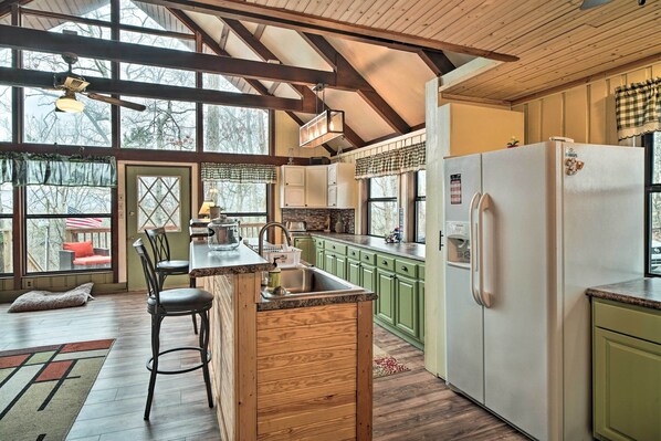 House (2 Bedrooms) | Private kitchen | Microwave, oven, stovetop, cookware/dishes/utensils - Douglas Lake Cabin w/ Mountain-view Deck & Grill (White Pine)