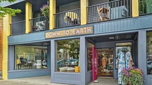A storefront with a sign reading "DOWN TO EARTH". - Downtown Grand Haven Apt < 1 Mi to Lake Michigan (Grand Haven)