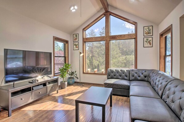 TV, fireplace, video game console, books