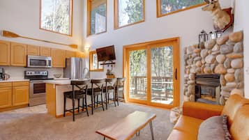 Apartment (1 Bedroom) | Living area | TV, fireplace, video-game console, DVD player