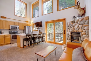 Apartment (1 Bedroom) | Living area | TV, fireplace, video game console, DVD player