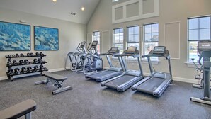 A gym with treadmills, dumbbells, and benches. - 4 Mi Shuttle Ride to Ocean: Bethany Beach Getaway (Millville)