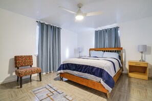 3 habitaciones, tabla de planchar con plancha y ropa de cama 