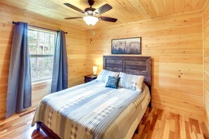 House (2 Bedrooms) | 2 bedrooms, iron/ironing board, bed sheets - Family-friendly Murphy Cabin w/ Fire Pit! (Murphy)