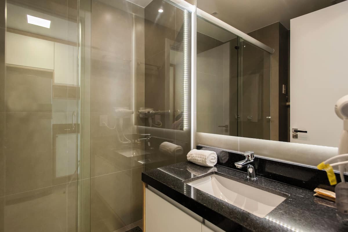 studio, 1 double bed | bathroom | shower, hair dryer, towels, soap