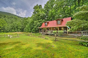 House (3 Bedrooms) | Front of property - Scenic Creekside Cabin w/ Wraparound Porch! (Highlands)