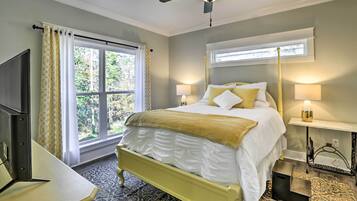 2 bedrooms, desk, laptop workspace, iron/ironing board