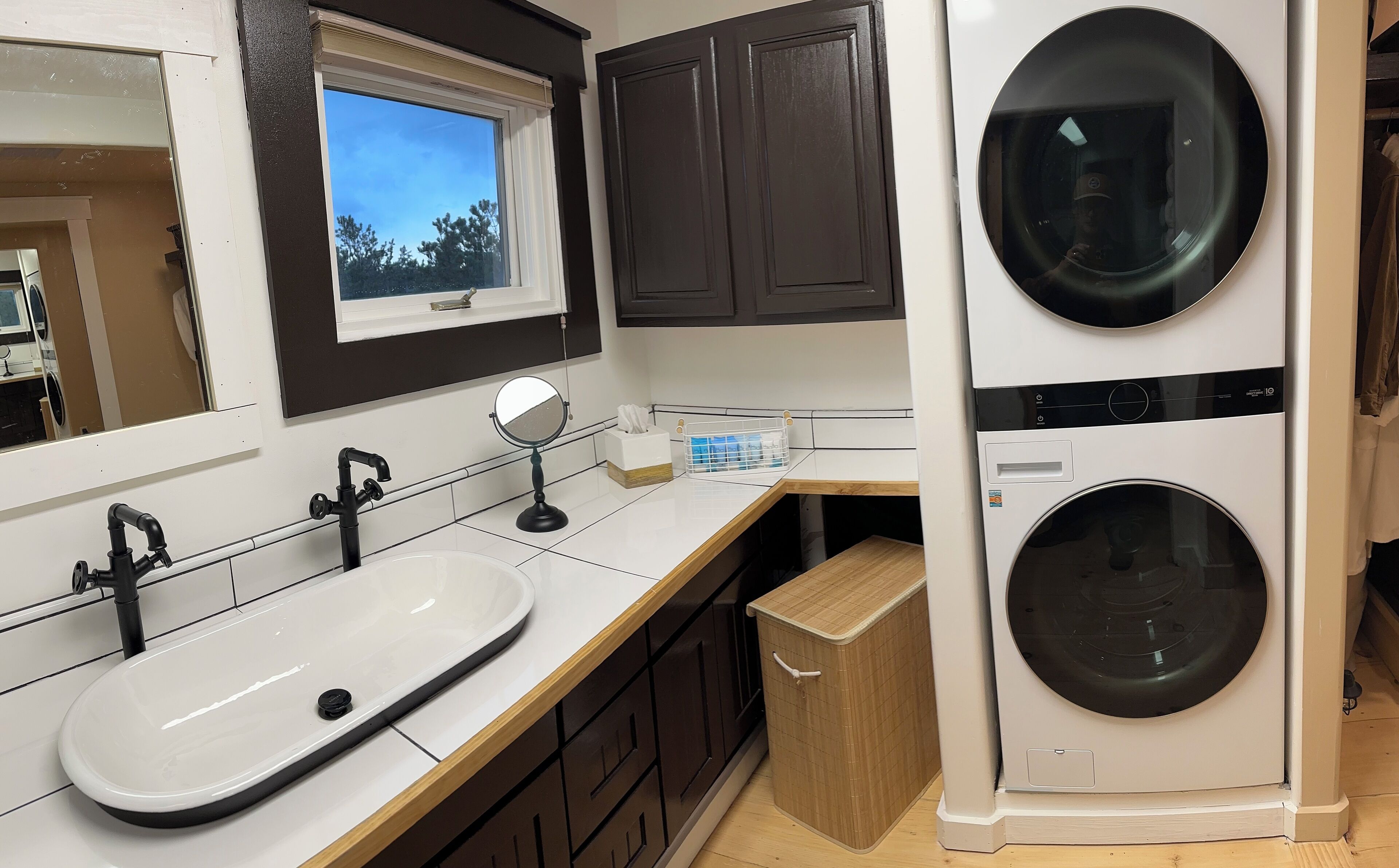 Full size washer and dryer in bathroom 1 