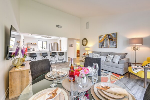 Apartment (1 Bedroom) | Interior - Furnished Patio + Resort Pools: Palm Desert Condo (Palm Desert)