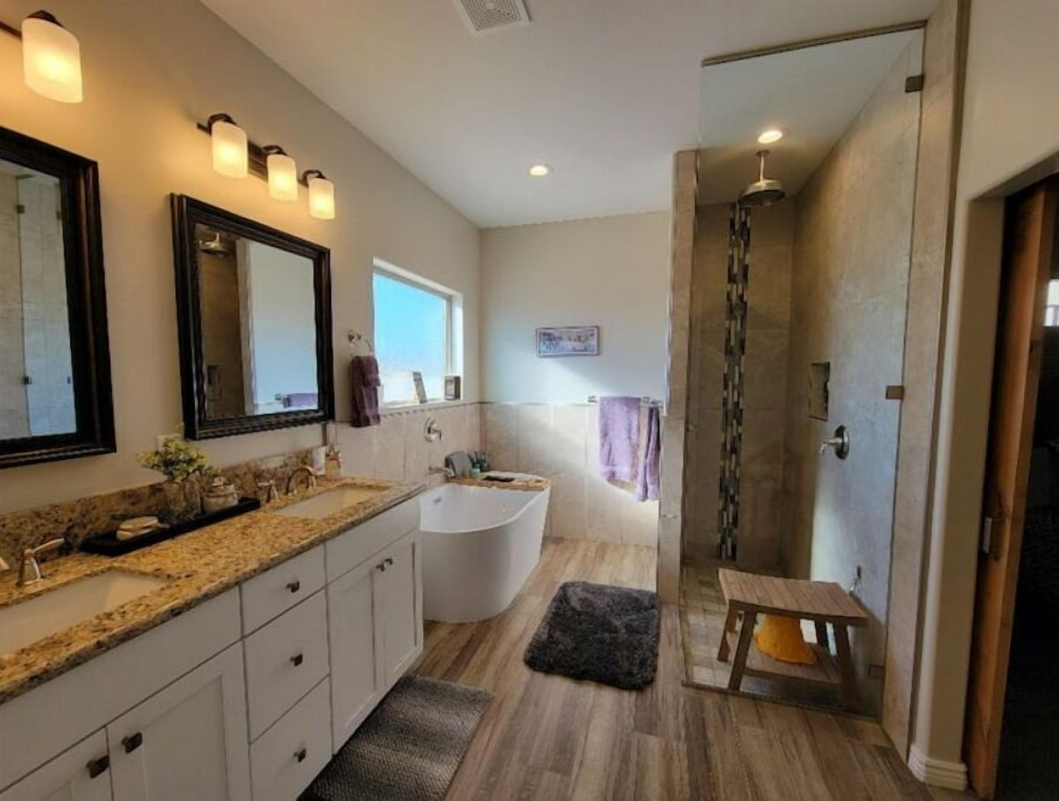 Hair dryer, towels, toilet paper