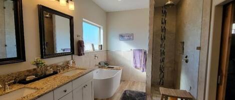 Hair dryer, towels, toilet paper