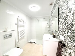 Douche, sèche-cheveux, serviettes fournies, papier toilette