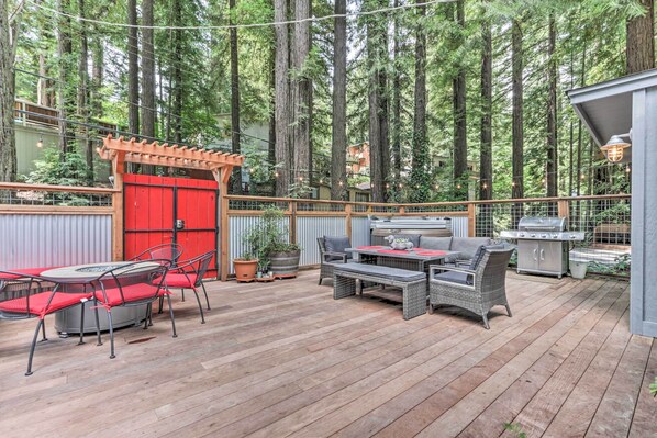 Front of property - Redwoods Cabin w/ Hot Tub: Walk to Russian River! (Guerneville)