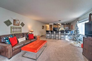 TV, fireplace - Angel Fire Condo w/ Balcony: Walk to Ski Lift (Angel Fire)