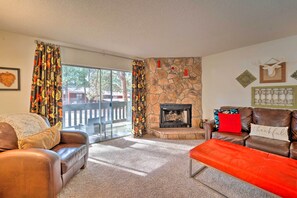 TV, fireplace - Angel Fire Condo w/ Balcony: Walk to Ski Lift (Angel Fire)