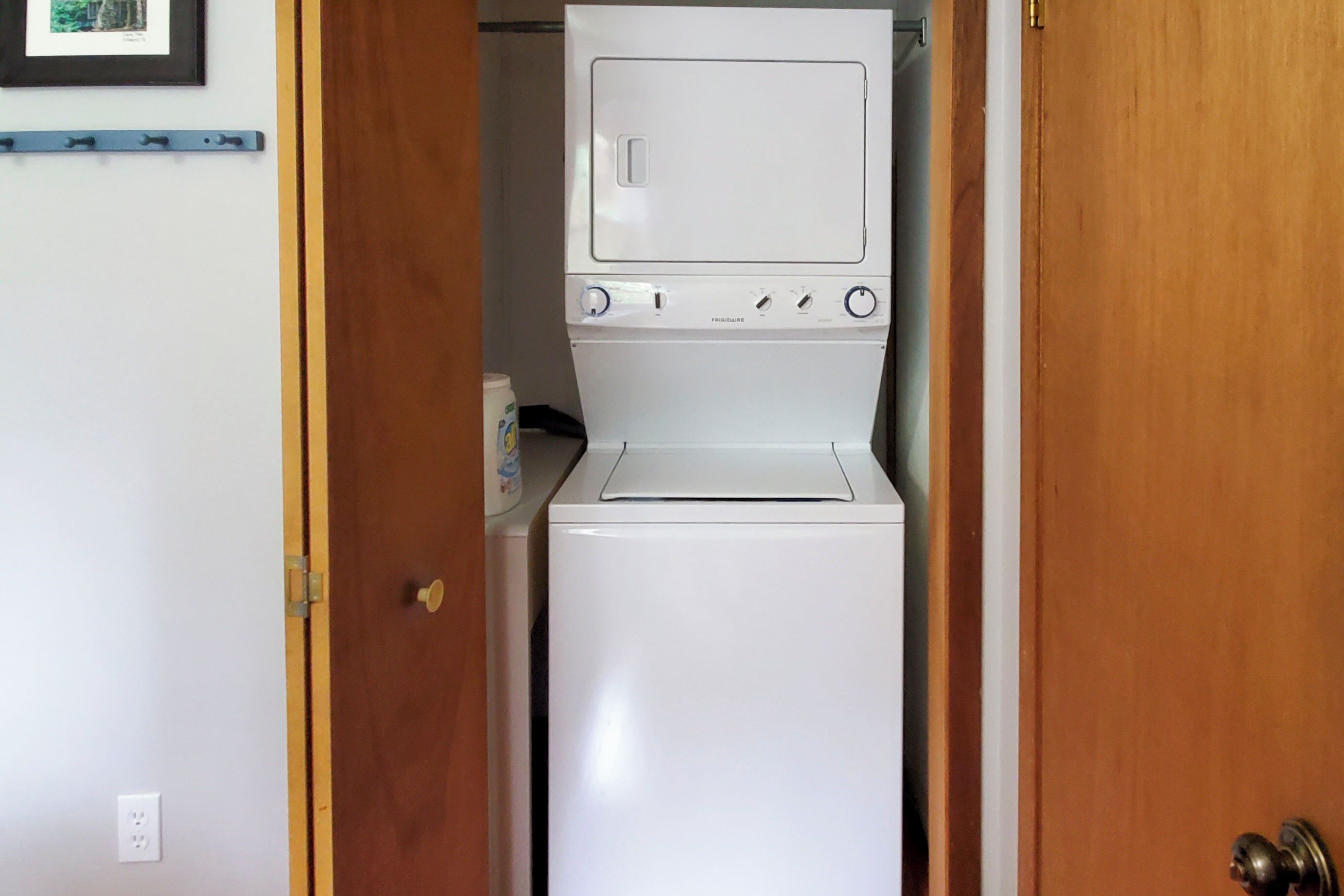 A laundry room with a washer and dryer.