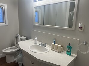 Secadora de cabello, toallas, jabón, shampoo