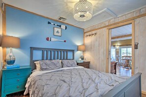 1 bedroom, desk, laptop workspace, iron/ironing board