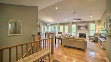 TV, fireplace, video game console, ping pong